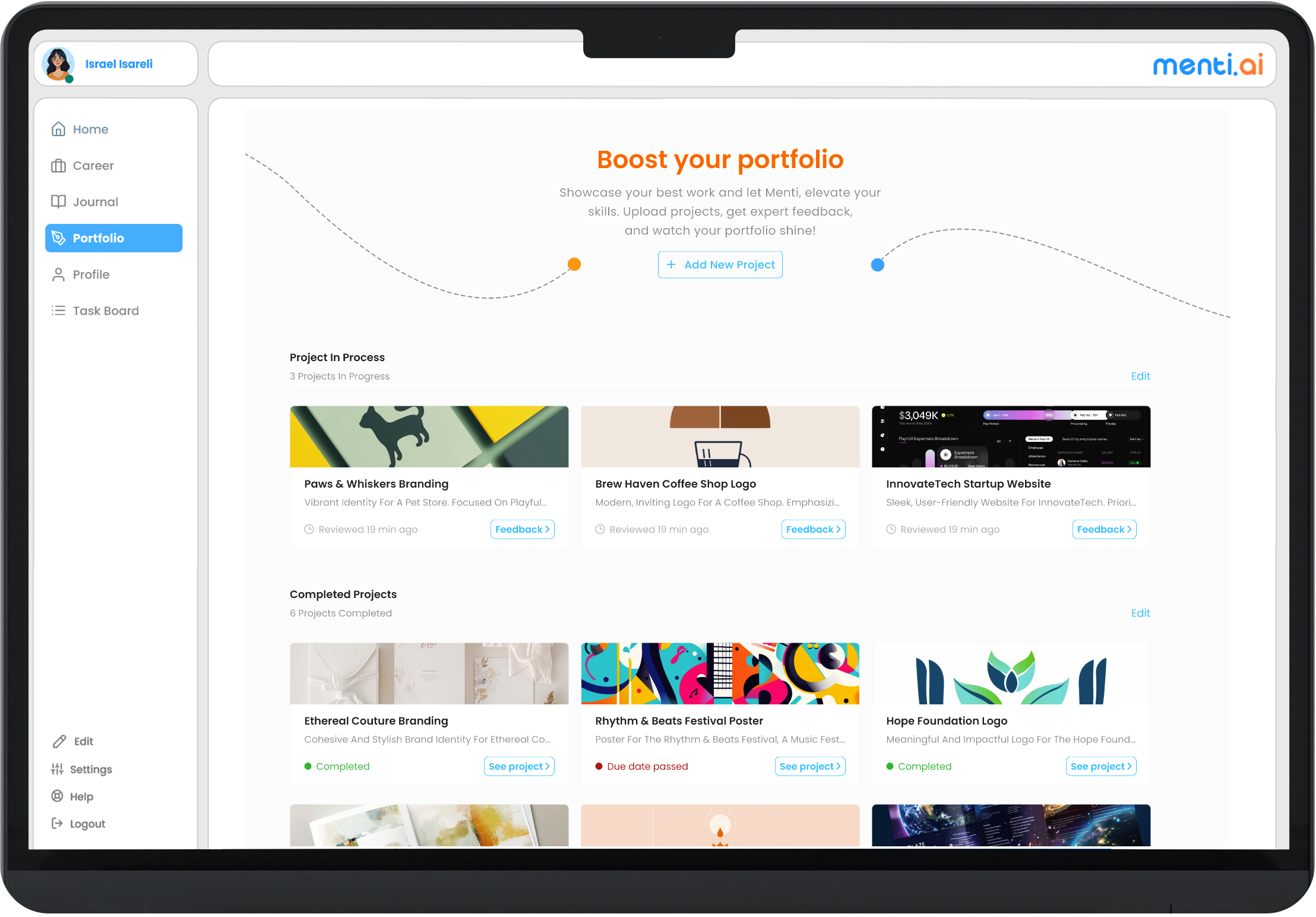 תמונה מתוך האתר של MENTI.AI של אזור הפורטפוליו